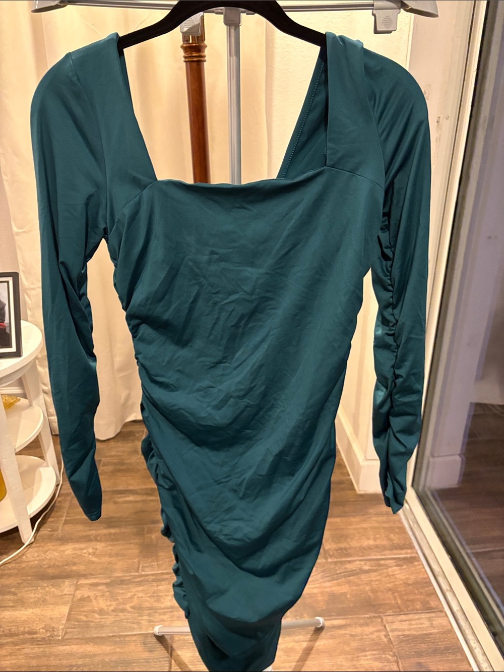 Teal Long Sleeve Ruched Bodycon Dress sz Medium